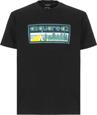 Dsquared2 Mens Adventure Is Calling Black T-shirt Cotton - Size X-Large