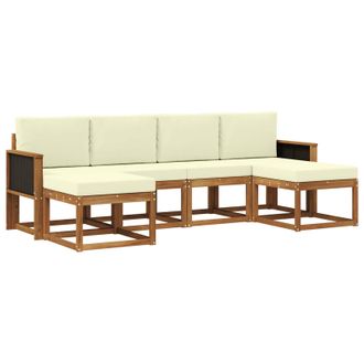 vidaXL Conjunto De Sof&aacute;s De Exterior 6 Pcs Natural Y Crema Poli&eacute;ster Vidaxl