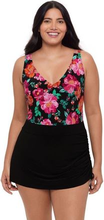 Trimshaper Julie Adjustable Skirt Control Swim Dress in Hothouse Garden at Nordstrom, Size 20W