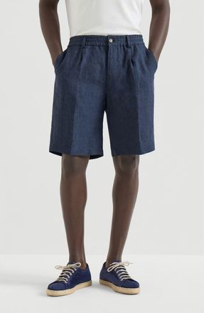 Brunello Cucinelli D&eacute;lav&eacute; linen Bermuda shorts in Azure at Nordstrom, Size 46 It