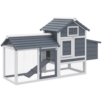 OEM Jaula Para Gallineras Con 2 Corrales De Alambre Techo Abrible Caja Nido Bandeja Extra&iacute;ble Y Rampa 150,5x54x87 Cm Gris