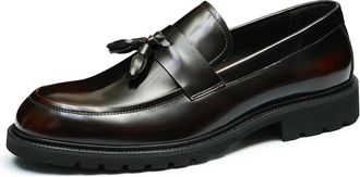 Generic Mens Tassel Comfortable Thick Sole Loafers Slip On Formal Moccasins Casual Leather Dress Shoes,Burgundy,7