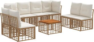 vidaXL Conjunto De Sof&aacute;s De Exterior 9 Uds. Natural Y Crema Poli&eacute;ster Vidaxl