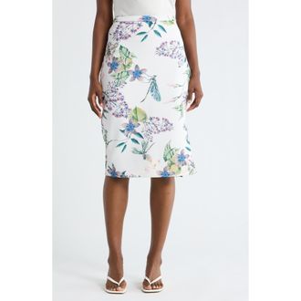 T Tahari Floral Scuba Pencil Skirt in Ivory Botanical Print at Nordstrom Rack, Size X-Small