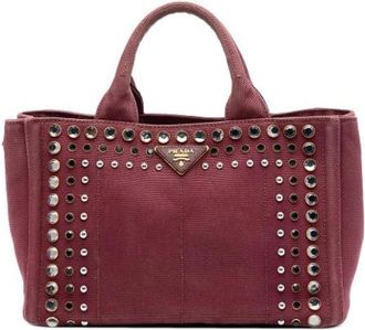 Prada Pre-owned Studded Canvas Satchel - Dames - Vintage Shopper - Rood - ONE Size - Vintage