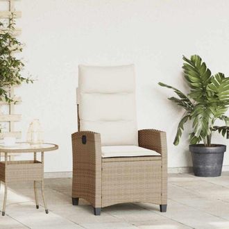 vidaXL Silla De Jard&iacute;n Reclinable Con Mesa Auxiliar Rat&aacute;n Beige Vidaxl