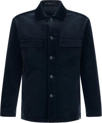 Boggi Milano Jassen, Heren, Blauw, M, Katoen, Link Shirt Jacket