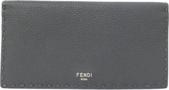 Fendi Gray Leather Long Wallet (Bi-Fold) (Pre-Owned)