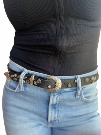 Campomaggi Mixed Studs Leaf Red Strass Belt In Black