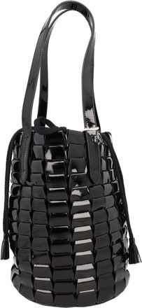 Dragon Diffusion Black Glossy Woven Leather Drawstring Bucket Bag