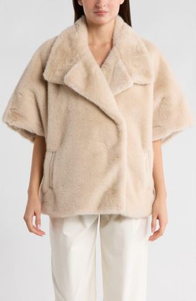 La Fiorentina Faux Fur Cape in Beige at Nordstrom Rack