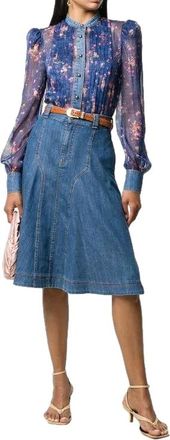 Philosophy di Lorenzo Serafini Philosophy Di Lorenzo Serafini Denim Trimmed Floral Chiffon Blouse Size S