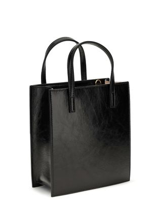 Hidesins Womens Top Handle Pocket Leather Bag Black Calf Shoulder
