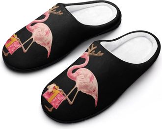 Generic Flamingo Christmas Mens House Slippers Memory Foam Washable Cotton Slip on Home Shoes
