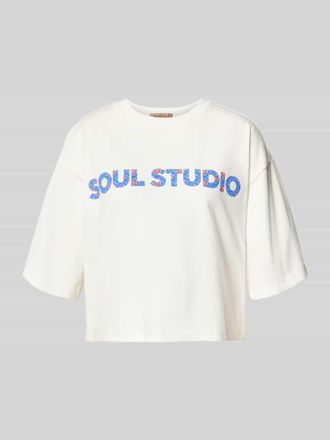 Smith & Soul Cropped Boxy Fit T-Shirt mit Label-Print in Bleu, Gr&ouml;&szlig;e XXL