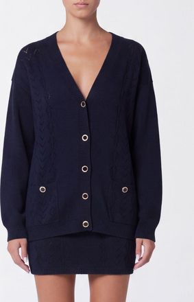 Alessandra Rich V-Neck Virgin Wool Cardigan with Patch Pockets