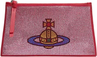 Vivienne Westwood Beaded Orb Logo Clutch Pink