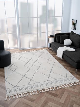 My Flair Hochflor-Teppich »Moroccan Design, LAGERRÄUMUNG!« rechteckig 24 mm Höhe modern, marokkanisches Design, Rauten Muster, weich, mit Fransen