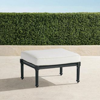 Frontgate Mercier Ottoman with Cushion in Onyx Aluminum - Standard, Boucle Snow with Logic Bone Piping - Frontgate