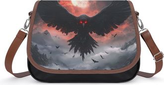 Generic Raven Moon Crow Crossbody Bag Womens Handbag PU Message Bags Shoulder Purse with Adjustable Strap