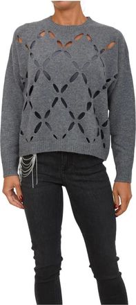 Liu Jo Truien & Vesten, Dames, Grijs, M, Wol, Wollen trui met cut-out details