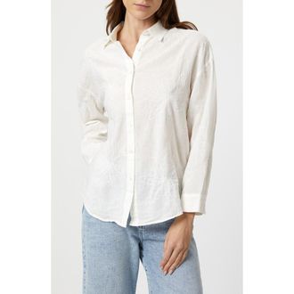 Mavi Floral Jacquard Cotton & Linen Button-Up Shirt in White at Nordstrom Rack, Size X-Small