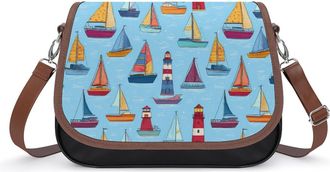 Generic Sailboats And Lighthouse Womens Crossbody Bag Fashion Shoulder Handbags Message Tote Bag with Adjustable Strap