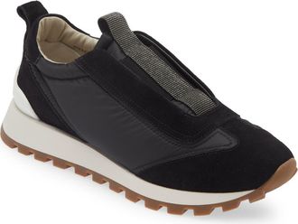 Brunello Cucinelli Monili Trim Runner Sneaker in Black at Nordstrom, Size 10.5Us
