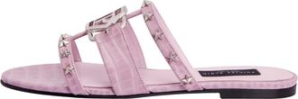 Philipp Plein Schoenen, Dames, Roze, 38 EU, Leer, Cocco Print Slides Stars Hexagon