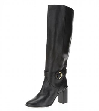 Ted Baker Womens Block Heel Ankle Strap Tall Leather Boots In Black