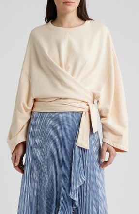 BOSS Ewani Tie Waist Cotton Sweatshirt in Open Bge at Nordstrom Rack, Size X-Small