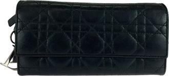 Dior Black Leather Long Wallet (Bi-Fold) (Pre-Owned)