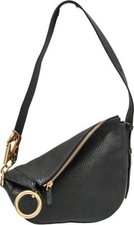 Burberry Knight Arc Hobo Leather Black Leather Handbag (Pre-Owned)