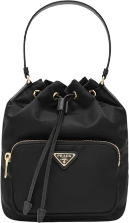 Prada Tassen, Dames, Zwart, ONE Size, Leer, Duet Bucket Bag