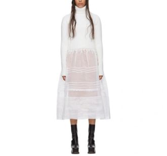 Loewe Cream Knit and Organza Midi Dress Size M