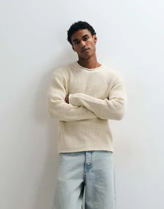 Abercrombie & Fitch maglione lavorato a maglia con collo alto in crema-Bianco