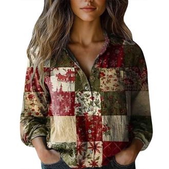 Generic Womens Dress Shirts Button Down 2025 Business Tops Women Cotton Shirt Printed Fashion Button Down Shirts Casual Tops Long Sleeve Blouse V Neck Distres