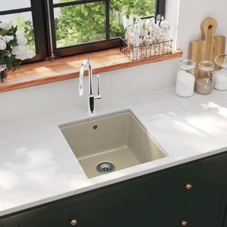 vidaXL Fregadero De Cocina De Granito Con Un Seno Beige Vidaxl