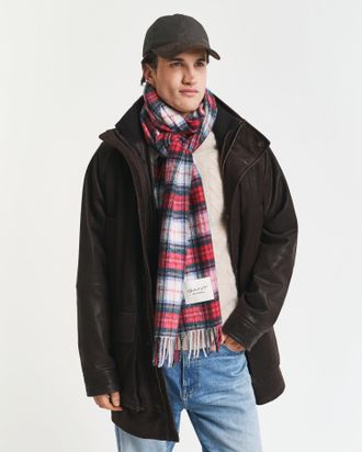 GANT Men Tartan Cashmere Blend Scarf (ONE SIZE) RUBY RED