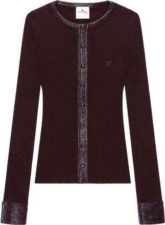Courr&egrave;ges Ribgebreide Cardigan - Dames - Vesten - Rood - XS - Leer - Truien & Vesten