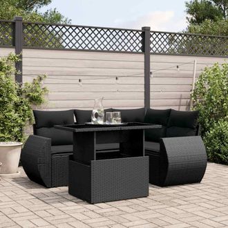 vidaXL Set De Muebles De Jard&iacute;n 5 Pzas Y Cojines Rat&aacute;n Sint&eacute;tico Negro Vidaxl