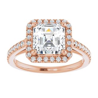 Pompeii3 3 1/2Ct Asscher Cut Moissanite & Diamond Halo Engagement Ring in 10k Gold