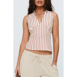 Princess Polly Radiant Beam Stripe Halter Top in Orange Stripe at Nordstrom, Size 12