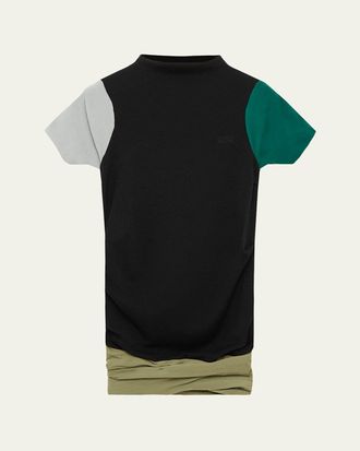Loewe Mock-Neck Colorblock Cap-Sleeve Knit Top