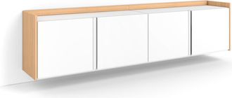 Skraut Home Skraut Home - Mueble Tv, Televisi&oacute;n, Muebles De Sal&oacute;n, Almacenaje, 207x35x50cm, Para Tv Hasta 80, Colgado, Suspendido, Estilo Moderno, Blanco Y Roble 