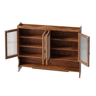 STILVORA Armario De Pared Con 4 Puertas Y Estantes Extra&iacute;bles, Con Perchero De Ganchos, Estilo Retro, De Madera Maciza Y Vidrio, 100&times;20&times;80 Cm, Marr&oacute;n