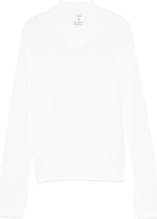 Casablanca T-shirt con scollo a V a maniche lunghe - Bianco