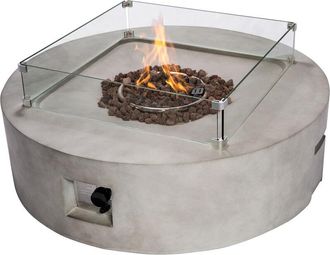 Teamson Home Mesa y Brasero Redondo de Gas Propano Muy Grande para Jardín, Quemador para Exteriores, Hoguera sin Humo, Calentador de Muebles de Patio con Rocas de