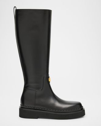 Valentino Garavani Vitello Brass VLogo Leather Knee-High Boots