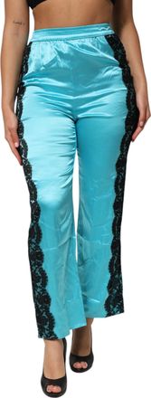 Dolce & Gabbana Blue Silk Garterized Straight Women Pajama Womens Pants (Pre-Owned)
